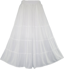 Beautybatik Women Boho Gypsy Long Maxi Tiered Peasant Skirt Plus Size XL to 3X 3X White