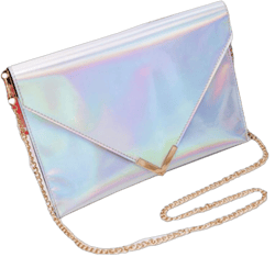 Monique Women Colorful Holographic Evening Clutch Envelope Handbag Small Chain Cross-body Bag Shoulder Bag 167 Silver