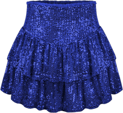 ebossy Women's Shinny Sequin Tiered Pleated Glitter Mini Skirt for Events and Holiday Parties Medium Blue