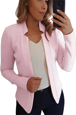 DIACACY Womens Open Front Work Blazer Solid Color Fashion Outfits Casual Office Jacket Light Pink Large