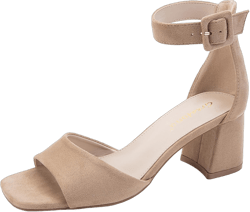 Greatonu Sandals For Women 2024 Women's Ankle Strap Block Heels Dress Shoes Open Toe Heeled Sandals 9 Faux Suede Nude