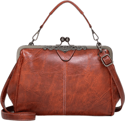 Vintage Kiss Lock Handbags for Women Oil Leather Evening Clutch Satchel Purse Tote Brown