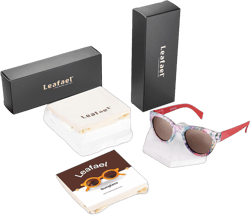 Sunglasses Women's Trendy Retro Floral Design | Polarized Lens UV Protection | Square Cat Eye Frame | Casual & Active Wear 01 Round Cat Eye + Red Legs + Tropical Floral Print
