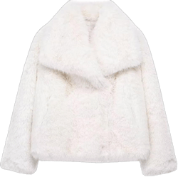 yoeasy Women Fluffy Faux Fur Coat Winter Warm Shaggy Casual Oversized Lapel Parka Jackets Warm Fuzzy Outerwear White Small
