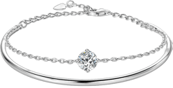 Moissanite Bracelets for Women Mom 925 Sterling Silver Dainty Double-layered Bangle Bracelet Christmas Valentine's day Birthday Jewelry Gift for Her