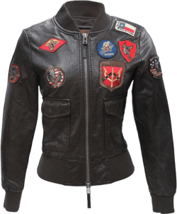 Prime-Fashion Womens Brown Top Aviators Flight Bomber Pilot Patches Faux Leather Jacket, XX-Small