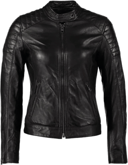 Women's Leather Real Moto For Black Coat, Barb- Black, Large