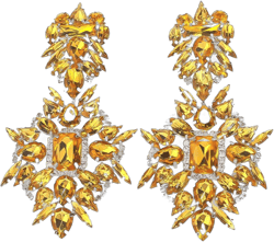 StoneFans Elegant Statement Earrings for Women Formal Large Rhinestones Oversized Chandelier Earrings Boho Dangling Drop Yellow