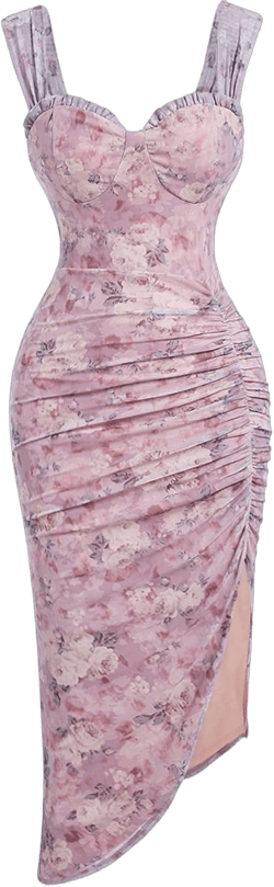 Floerns Women's Floral Print Asymmetrical Slit Hem Ruched Summer Cami Midi Dress Small Pink