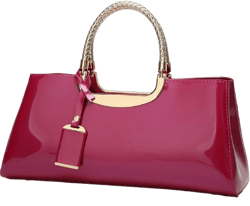 Glossy Women Handbag Faux Patent Leather Top-Handle Bag Structured Shoulder Bag Tote Evening Purse Party Satchel Rose