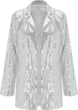 ZYXTIM Women's Sequin Shiny Open Front Blazer Plus Size Long Sleeve Sparkly Cardigan Oversize Fashion Business Casual Jacket Silver X-Large