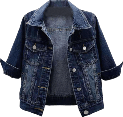 AMEBELLE Women's 3/4 Sleeve Strech Distress Slim Crop Denim Jean Trucker Jacket Dark Blue Medium