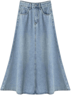 Women's Casual Denim Skirt, Retro high Waisted Loose A-line Long Denim Skirt for Women