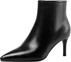 LEMUTISME Women's Stylish Pointed Toe Middle Seam Zip Up Low Kitten Heel Dressy Ankle Booties For Office Party Evening 5.5 Black