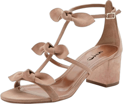 XYD Women Girls Gladiator Block Chunky Heels Open Toe Sandals Crossover Strap Bow Knots Cutout Party Evening Casual Shoes 6 Nude