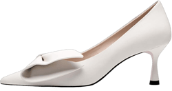XYD Adorable Bowtie Pointy Toe Vintage Kitten Heel Pumps for Women Slip On Ladies' Stylish Dress Wedding Shoes 13 White