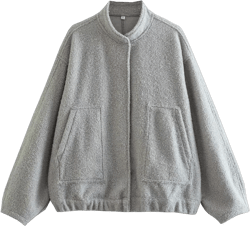 VIEWON Women's Casual Wool Blend Bomber Jacket Button Down Loose Chic Varsity Long Sleeve Lightweight Oversized Jacket Small Light Grey