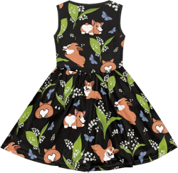 Sleeveless Cute Floral Dress for Girls Swing Loose Fit Sundress with Pockets Playwear Black Corgi Dog Print 13-14 Years