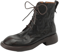 TinaCus Women's Handmade Genuine Leather Lace-Up Round Toe Chunky Heel Combat Booties Ankle Boots 8.5 Brown