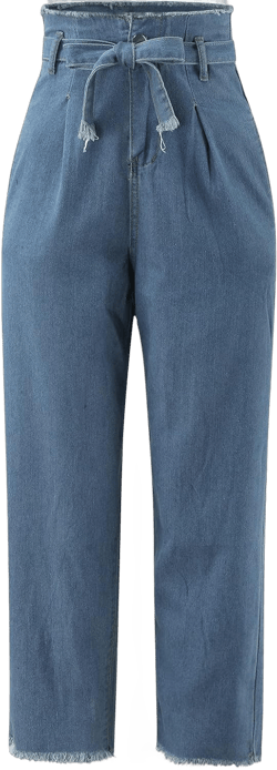 Yoyorule Frayed Women's Stretch High-Rise Casual Fasion Jeans Lace-Up Jeans Denim Pants Designer Pants for Women Blue