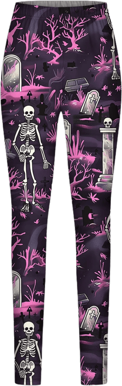 Mrat Women's Dressy Pants Women's Fashion Halloween Skeleton Print Leggings with Yoga Sport Elastic Pants S-191 Pink-a M