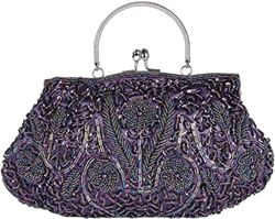Gets Noble Beaded Sequin Flower Evening Purse Large Clutch Bag Handbag for Women Purple