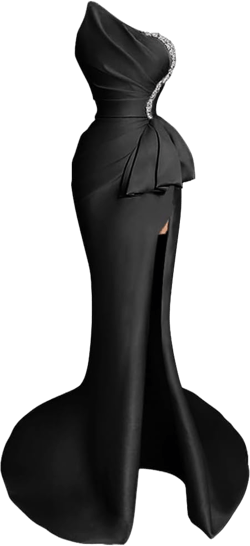 Strapless Satin Long Evening Gowns for Women 2024 Beaded Sleeveless Ruched Mermaid Long Prom Dresses with Slit 8 Black