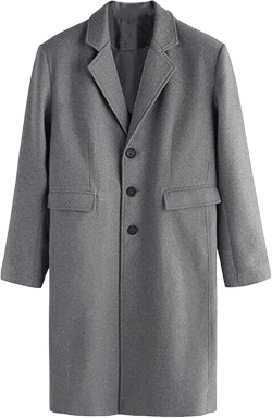 Maiyifu-GJ Men Mid-Length Wool Blend Trench Coat Slim Fit Notched Collar Long Top Pea Coats Single Breasted Jacket Overcoat Grey X-Large