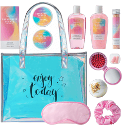 spa kit Gifts for Her, Spa kit for Women - Unique Gift Set for Teen Girls Tote Bag for Women, 13pcs Fresh Sents Gift Baskets for Women with Body Lotion, Birthday Gifts for Daughter, Girlfriend Fruit, Strawberry Scented 13pcs