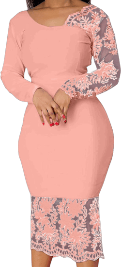 Cololura Women Elegant Floral Lace Patchwork Long Sleeve Evening Gown Party Cocktail Bodycon Dress XX-Large Pink