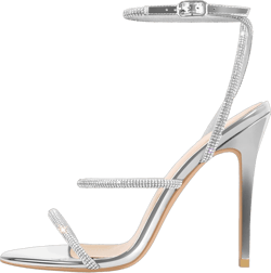 richealnini Rhinestone Stiletto Heels Sandals for Women Crystal Straps Buckle Up Party Dress 6 Silver