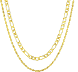 APSVO Layered Gold Chain Necklaces for Men Women Boys Kid,Stainless Steel 5mm Figaro Chain and 3mm Rope Chains Set,16"/18"/20"/22"/24"/26" Inch Chain Boyfriend Girlfriend Birthday Christmas Jewelry Gift