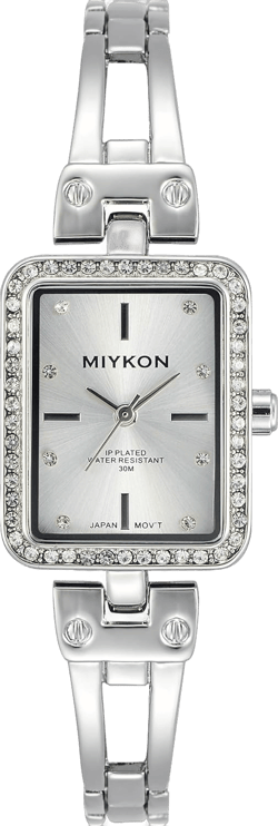 Miykon Silver and Gold Watches for Women | Small Square Dainty Womens Watch with Genuine Crystals | Ion Polished Women's Jewelry Bracelet, Scratch Resist Glass, Japanese Quartz, 100ft Water Resistant Silver Bracelet, Silver Dial