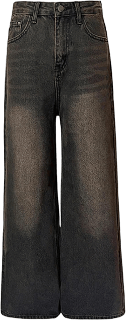 Amy Fashion - Loose Vintage Korean for Women High Waist Fashion Streetwear Casual Denim Femme Y2K Wide Leg Straight Jean