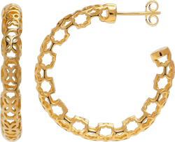 LeCalla ALL Made of 925 Sterling Silver Earrings Hoops Jewelry Medium Large Italian Gold-Plated Antique Twisted Diamond-Cut Open Half C Hoops Earring for Women Yellow Filigree-32mm