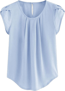 Crop Tops for Girls White Women's Chiffon Solid Color Short Sleeve Round Neck Casual Shirt Short Sleeve Blouse Small Light Blue