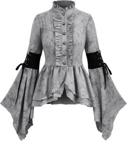 Rosegal Victorian Blouse Gothic Lolita Shirt Flare Sleeves Lotus Ruffle Tie Dye Top Women Medieval Renaissance Pirate Shirt Gray_1 3X