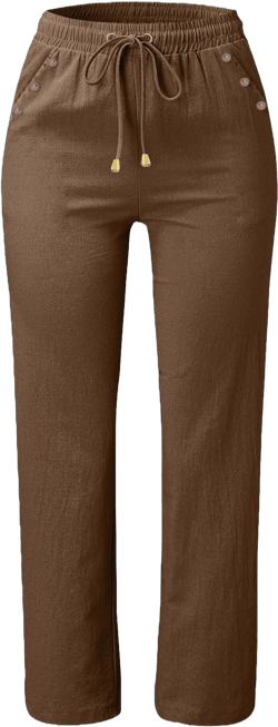 FlekmanArt Women's Casual Cotton Linen Pants 2024 Fashion Drawstring Lightweight Summer Relax Fit Straight Leg Trouser Brown 3X-Large