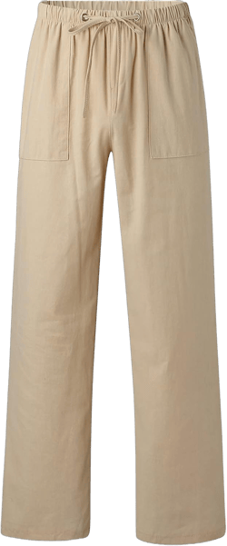 Mens Cotton Linen Pants Drawstring Elastic Waist Beach Lounge Pants 2024 Summer Loose Fit Wide Leg Trousers with Pockets 02-khaki Large