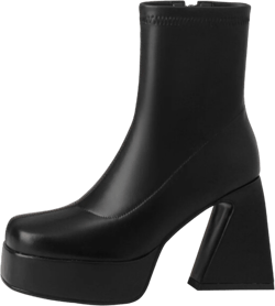 Hvyesh Platform Ankle Boots for Women With High Chunky Heel, Gogo Boots for Women with Square Toe, Pull-on Stretch Boots for Women Girls with Side Zipper ,Boots for Women Clearance