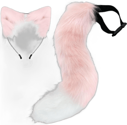 ikasus 2Pcs Plush Cat Ears and Fox Tail Set Cat Ear Headband Hair Clip Cute Animal Costume Accessory Kit for Unisex Kids Adult Party Halloween Fancy Dress Cosplay Type 11