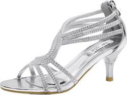 SheSole Women's Low Heel Dance Wedding Sandals Strappy Dress Shoes Silver Gold Heel 9 Silver