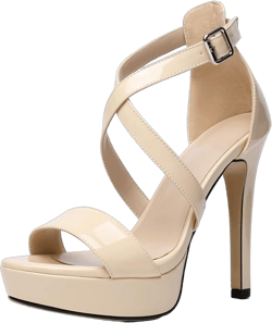 AUMOTED Women Cross Strappy Peep Open Toe Sandals Platform Ankle-Strap Stiletto High Heel Dress Shoes Wedding Patent 4.7 Inch Sandals 6.5 Beige