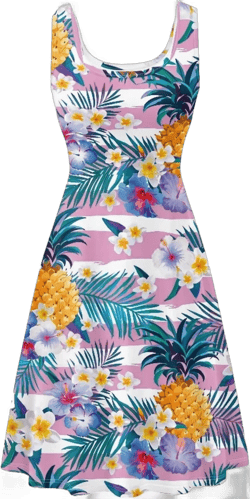 Women's Summer Casual Floral Print Midi Beach Sundress Sleeveless Scoop Neck Flowy A Line Tank Dress with Pockets Large Tropical Floral Pineapple Pink