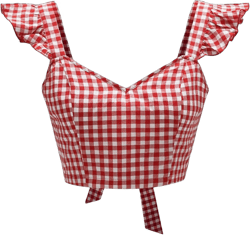 MakeMeChic Women's Y2K Red Gingham Tops Backless Checkered Top Sweetheart Neck Ruffle Cap Sleeve Crop Top Shirts Small Red and White