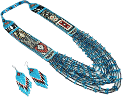 Layered Beaded Necklace – Boho Native Handmade Seed Bead Tassel Necklace, Bohemian Large Statement Beaded Necklace for Women (Turquoise)