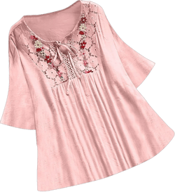 Womens Summer V Neck Tops Cotton Linen Short Sleeve Bandage Lace Shirt Floral Print Pleated Comfy Tops for Women 05_pink X-Large