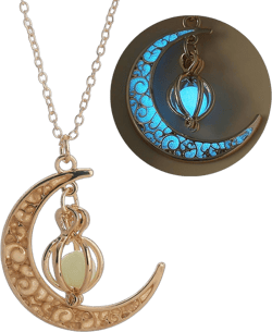 EEQQBZ Glowing crescent moon fairy necklace for women or men - Enchanting luminous moon charm - Moon magical glow jewelry in the dark necklaces Gold Sky Blue