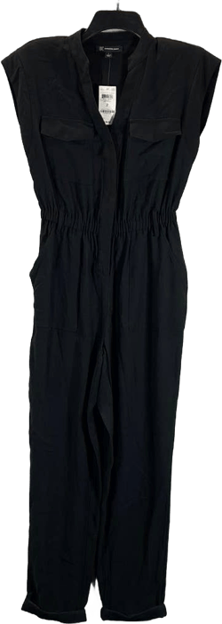 INC INTERNATIONAL CONCEPTS Women's Deep Black Split-Neck Belted Utility Jumpsuit