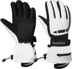 ThxToms Ski Gloves Snow Gloves for Men Women, Waterproof Winter Gloves, 3M Thinsulate Warm Gloves, Unisex Touchscreen Snowboarding Gloves, Men Women Gloves with Pocket for Cold Weather White Medium